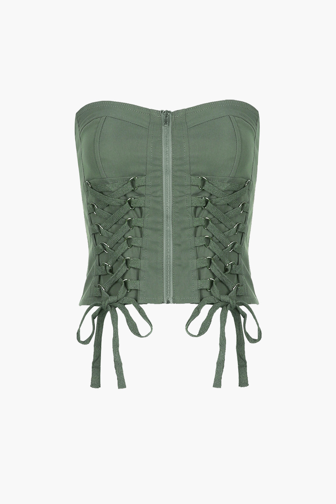 Cargo Lace-up Front Zipper Tube Top