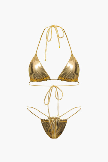 Metallic Halter Two-Piece Bikini Set