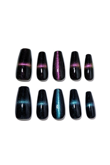 Cat Eye Coffin Shape Handmade Nail Art