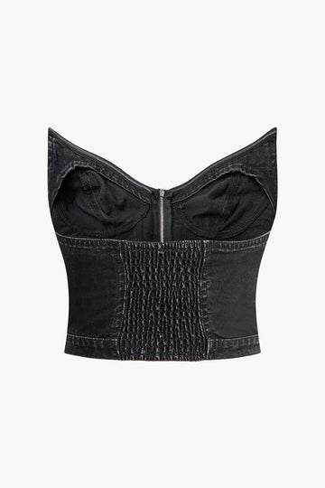 V-neck Zip-Up Strapless Bustier Top