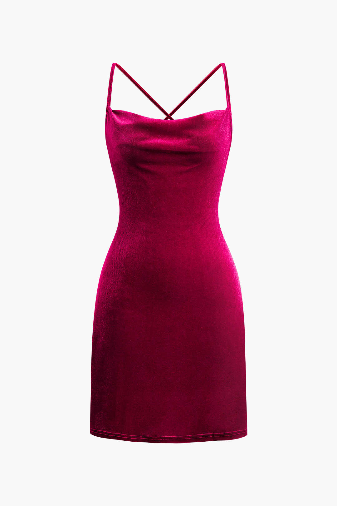 Velvet Cowl Neck Cross Back Mini Dress