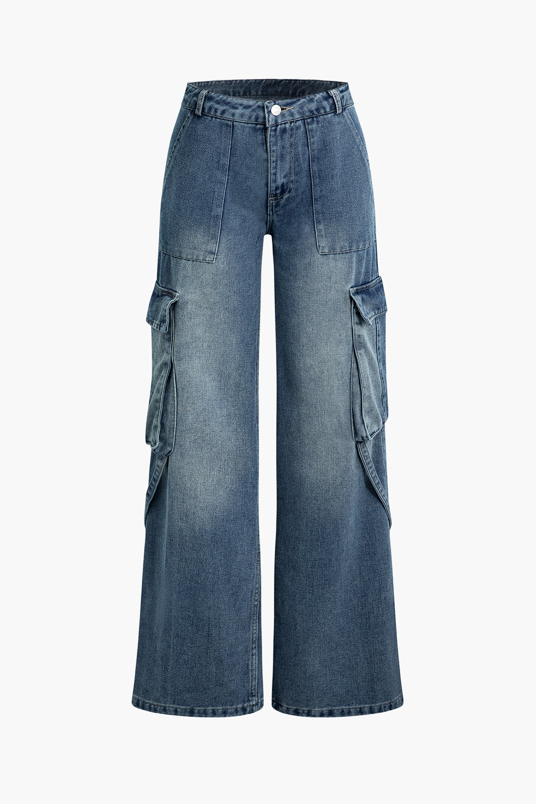 Faded Flap Pocket Wide Leg Jeans