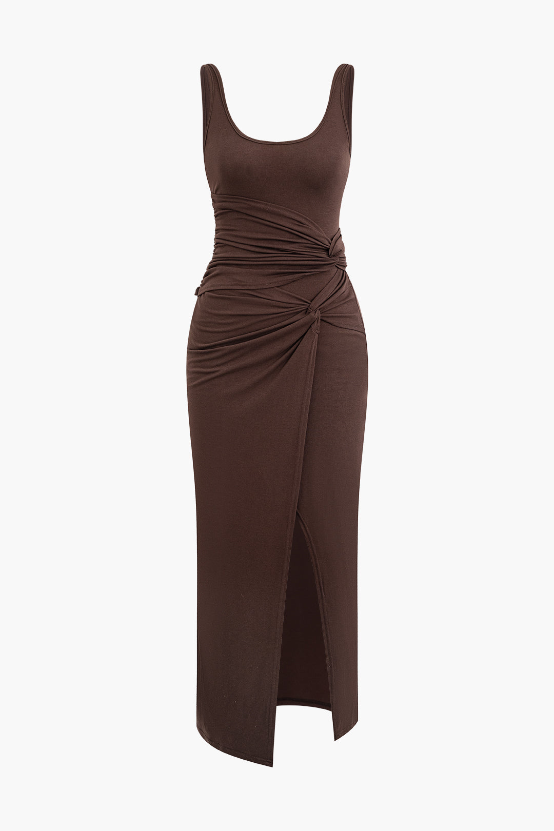 Twist Ruched Slit Sleeveless Midi Dress