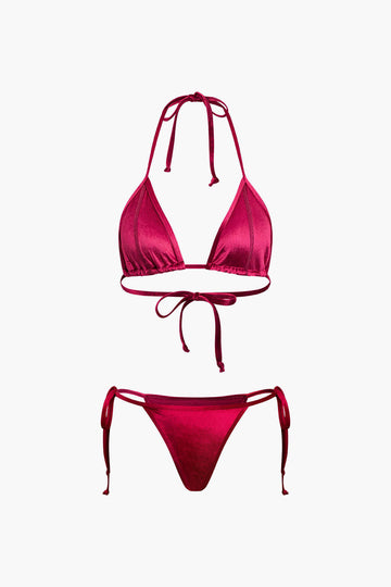 Velvet Halter Neck Bikini Set