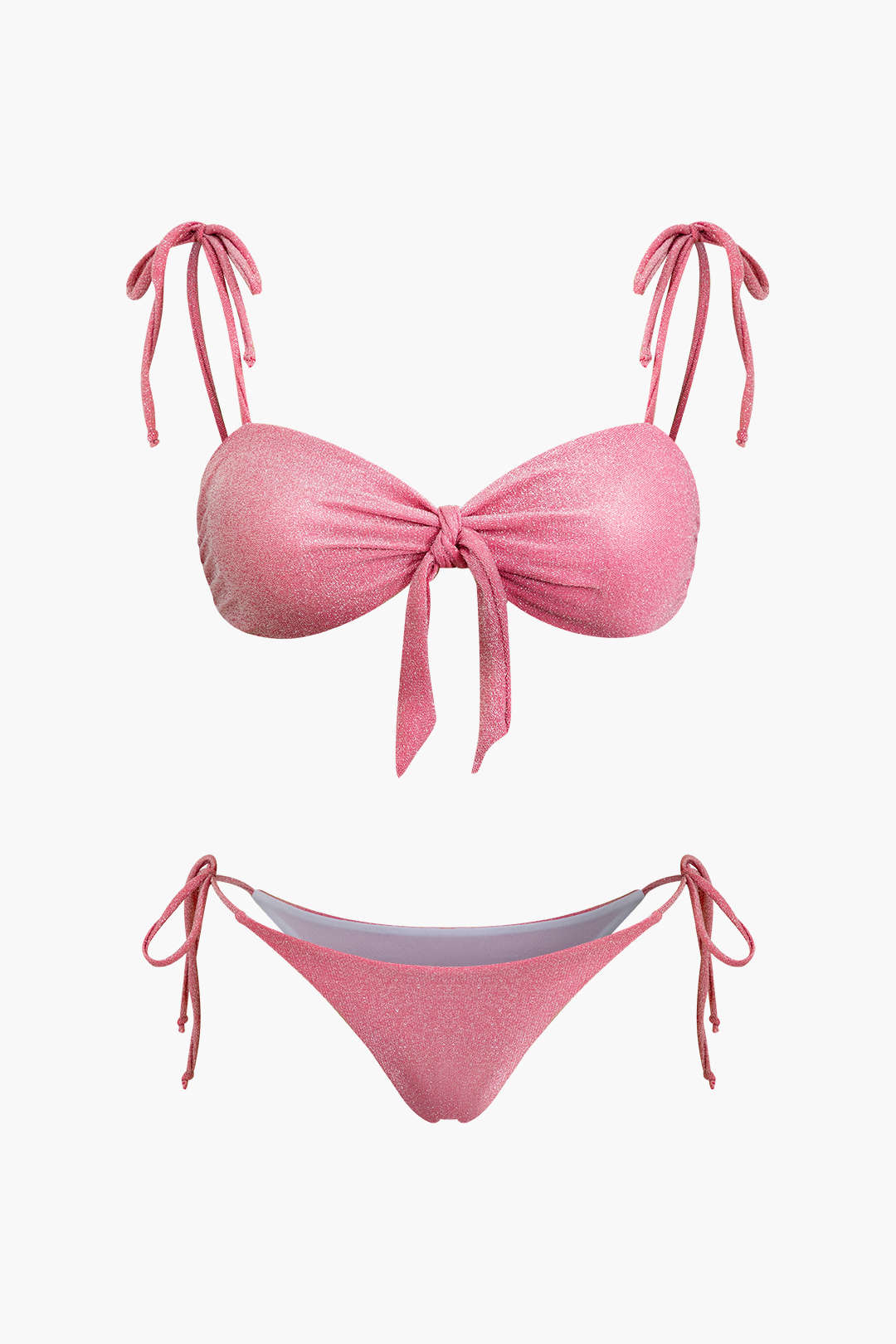 Glitter Knot Ruched Side Tie Bikini Set