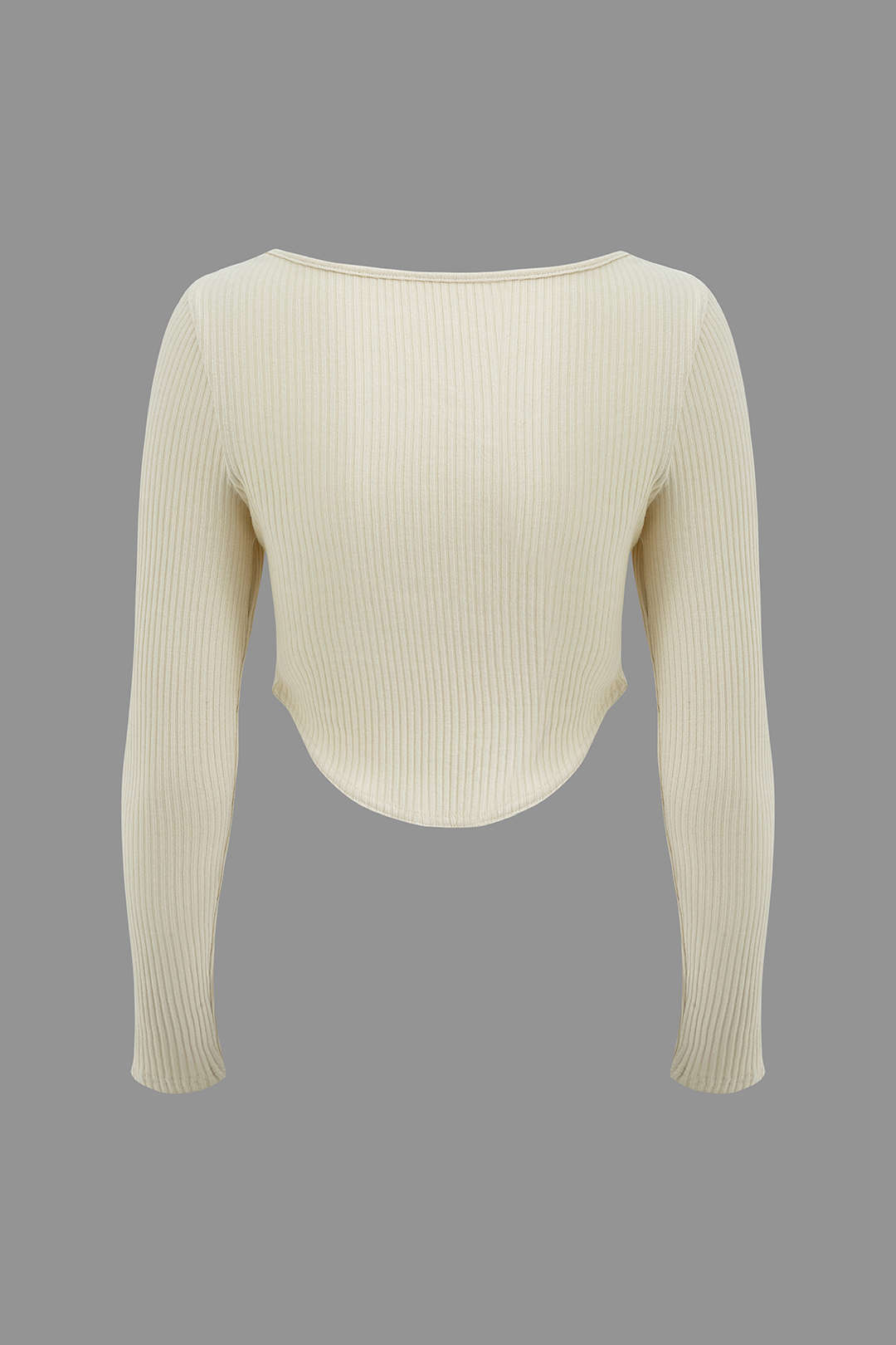 Square Neck Twist Front Crop Rib Knit Long Sleeve Top