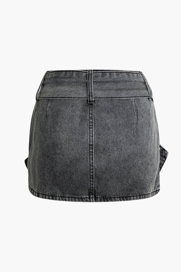 Cross Belt Denim Mini Skirt