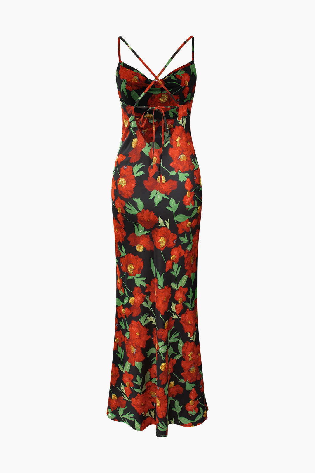 Floral Print Cross Tie Back Maxi Dress