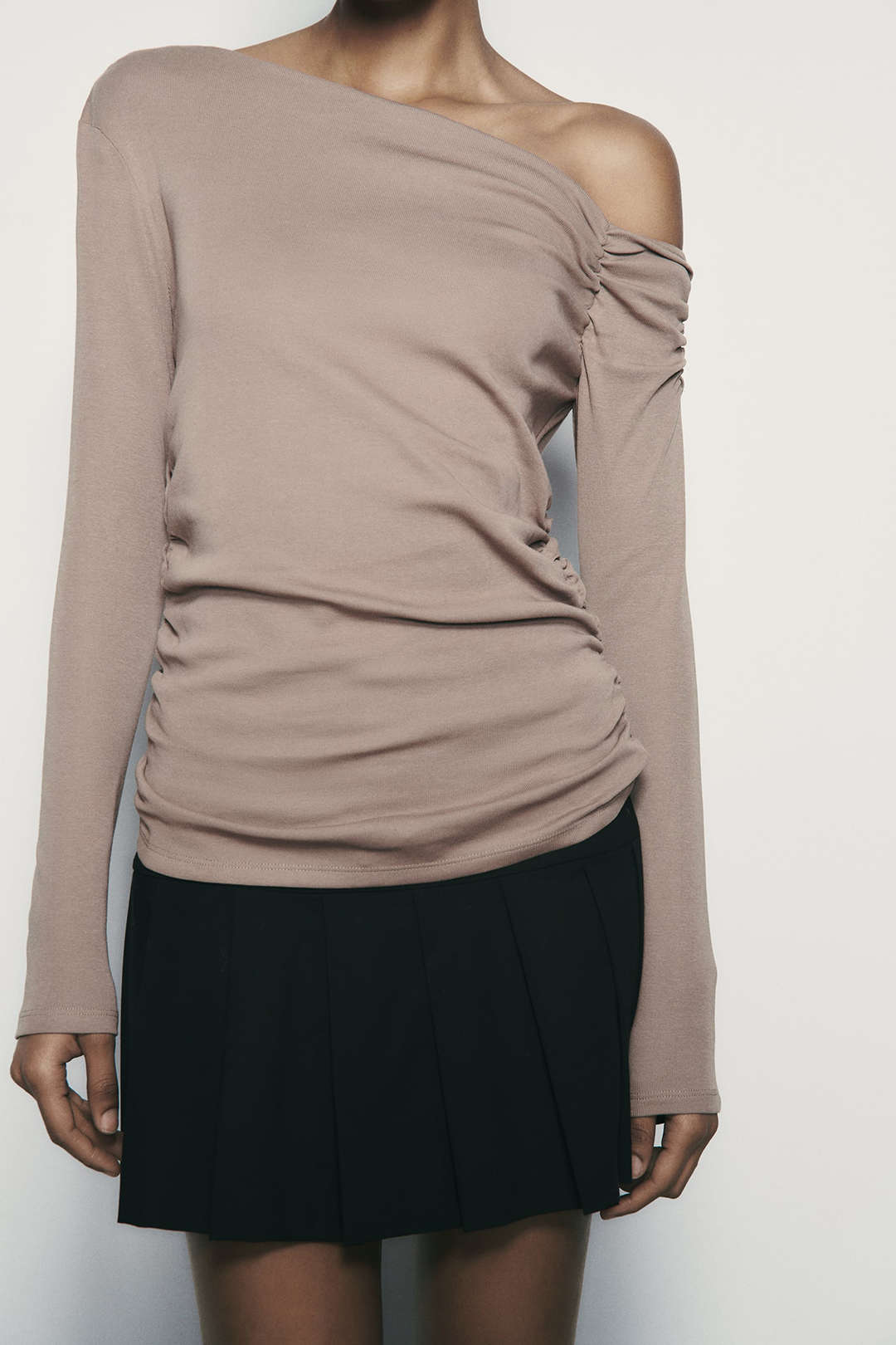 Asymmetric Ruched Long Sleeve Top