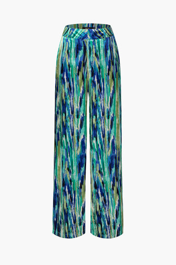 Marble Print High Waisted Full-length Straight Leg Pants