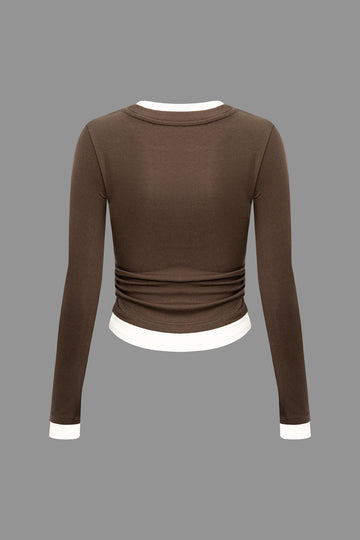 Contrast Trim Long Sleeve Top