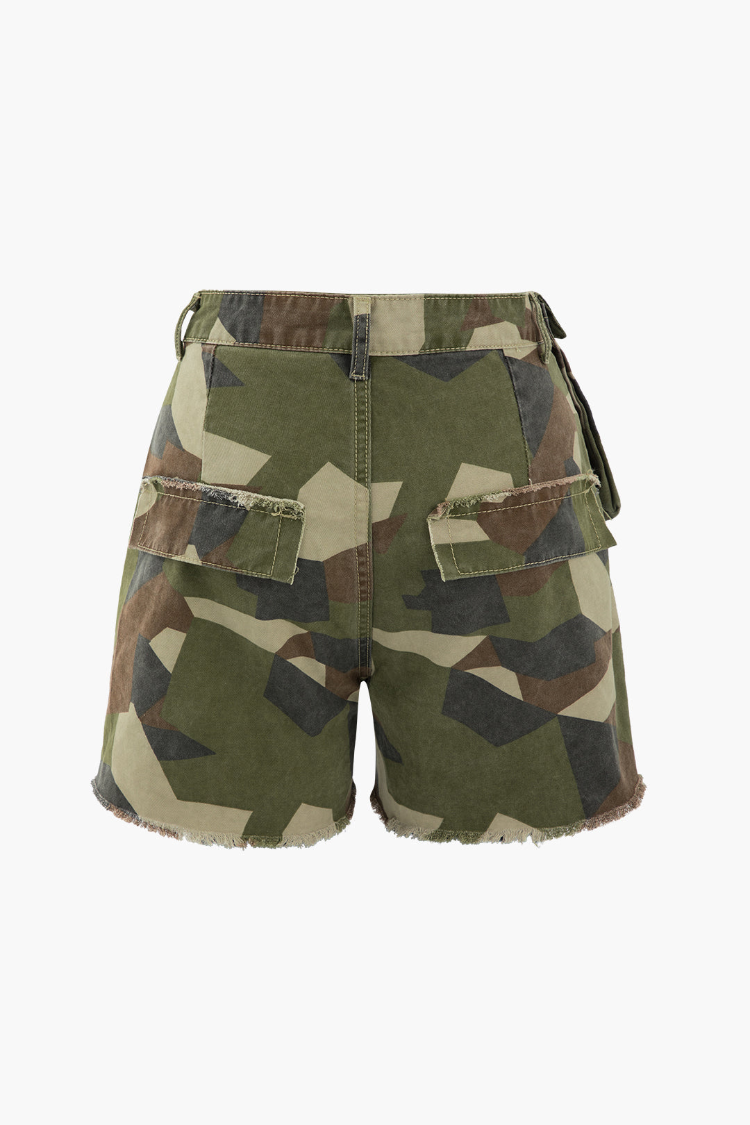 Camo Tie Waist Frayed Shorts