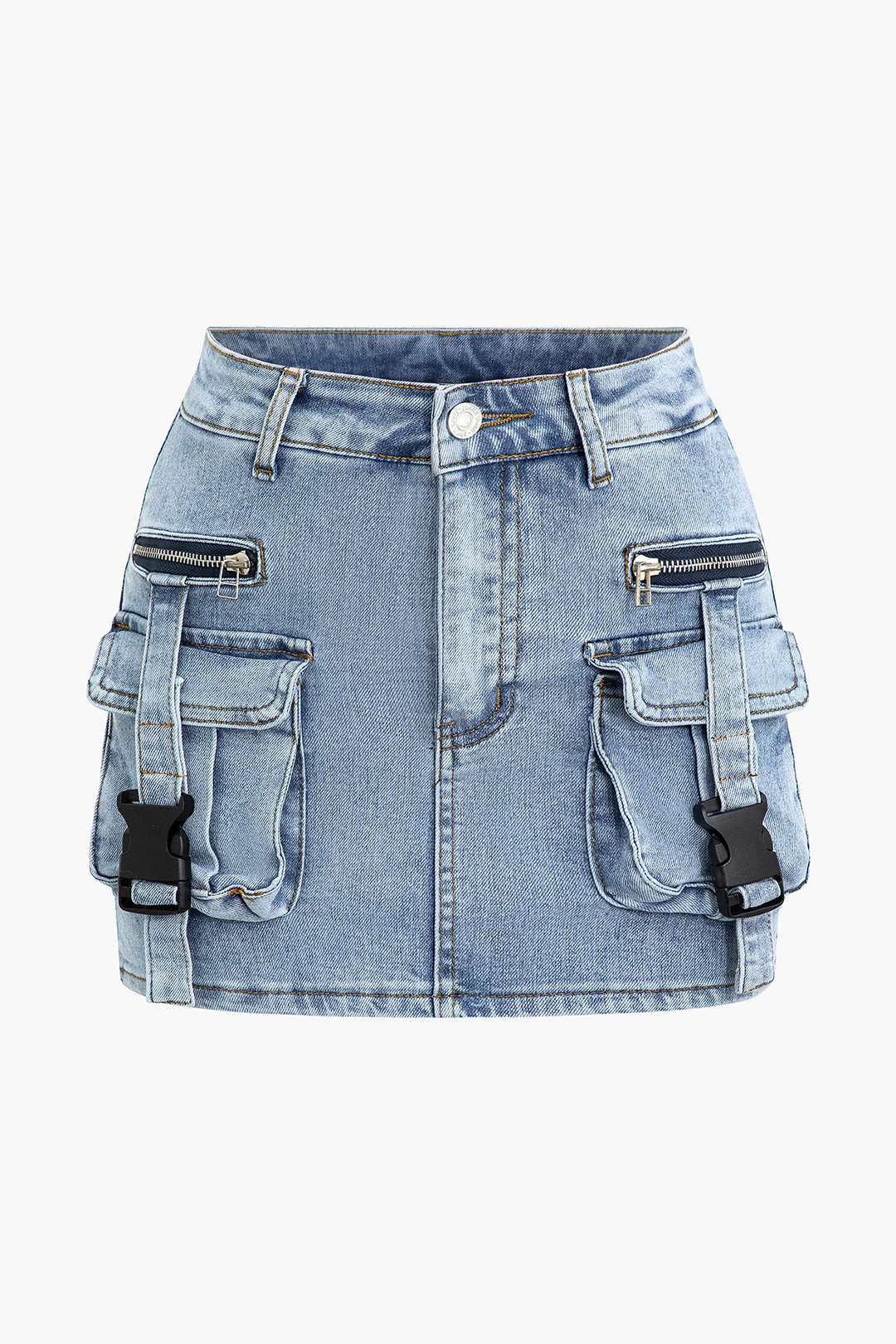 Buckle Flap Pocket Denim Cargo Mini Skirt