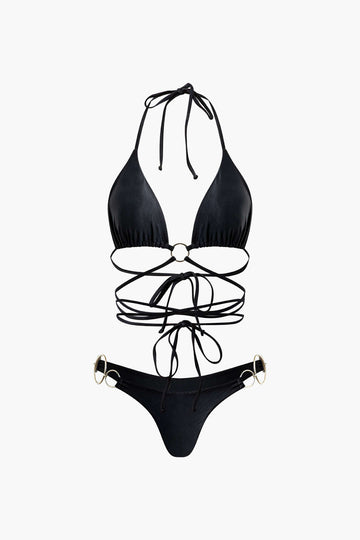 Ring Detail Halter Bikini Set