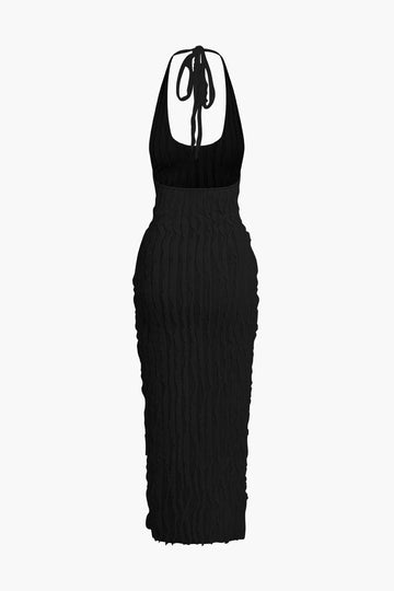 Ruffle Texture Halter Backless Maxi Dress