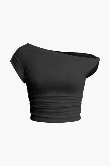 Asymmetrical Ruched Crop T-shirt