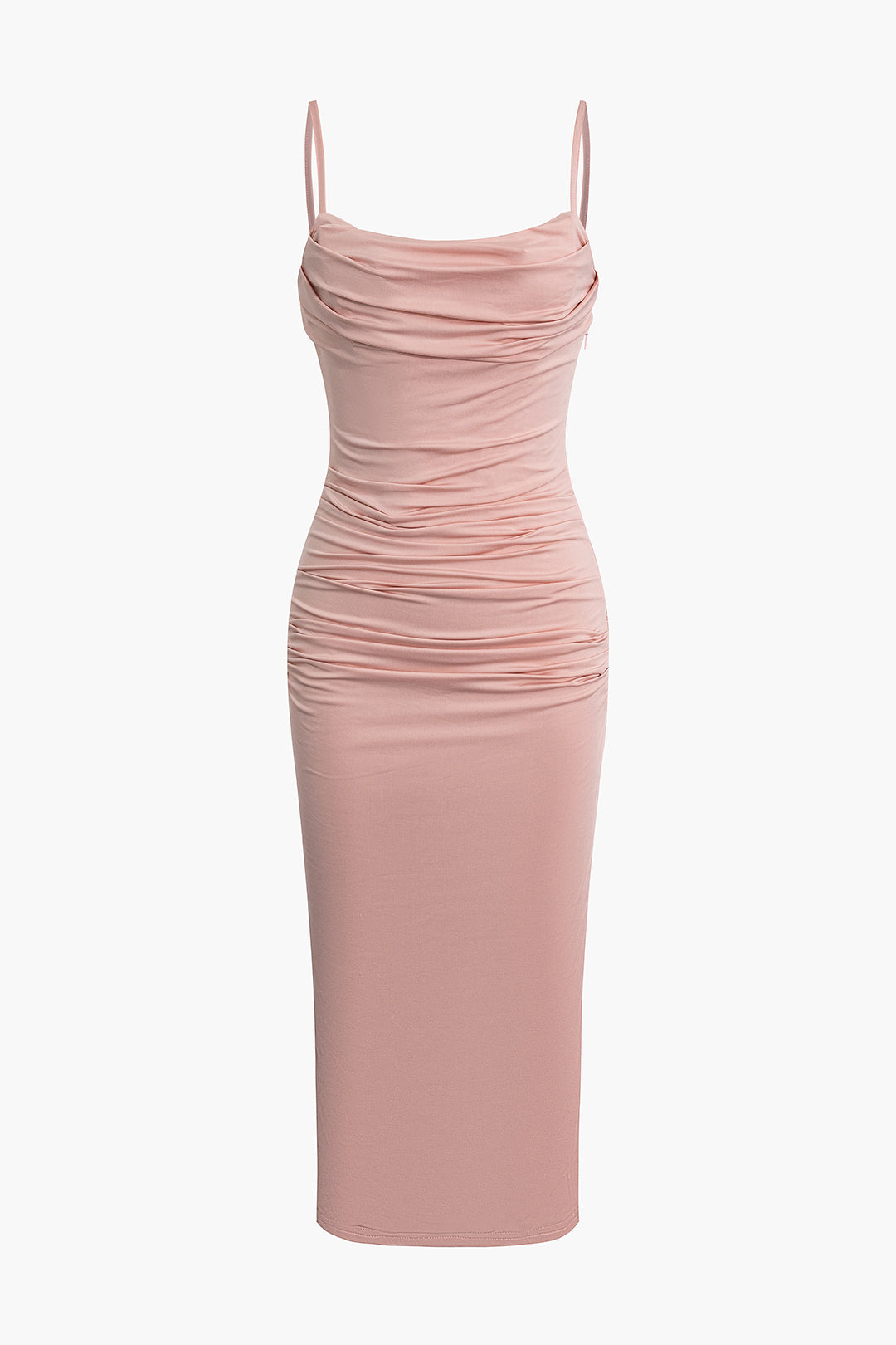 Solid Ruched Slip Midi Dress