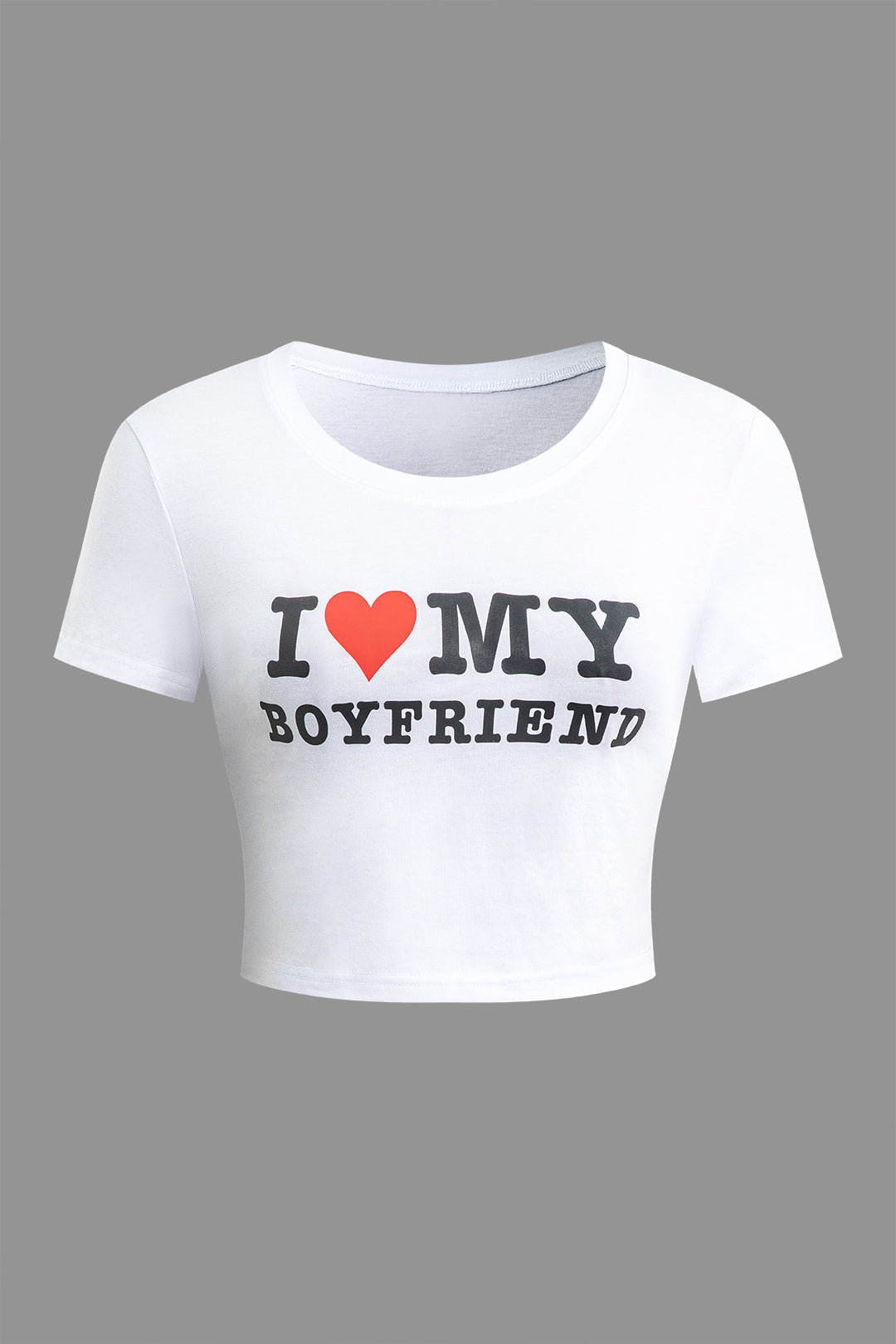 I LOVE MY BOYFRIEND Print Crop T-shirt