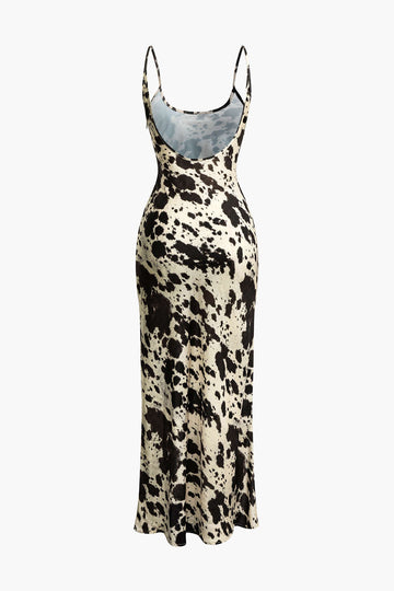 Printed Backless Slip Midi Dress