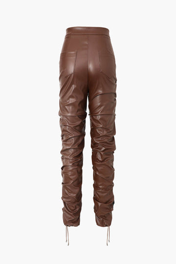 Pu Faux Leather High Waisted Gathered Skinny Leg Pants