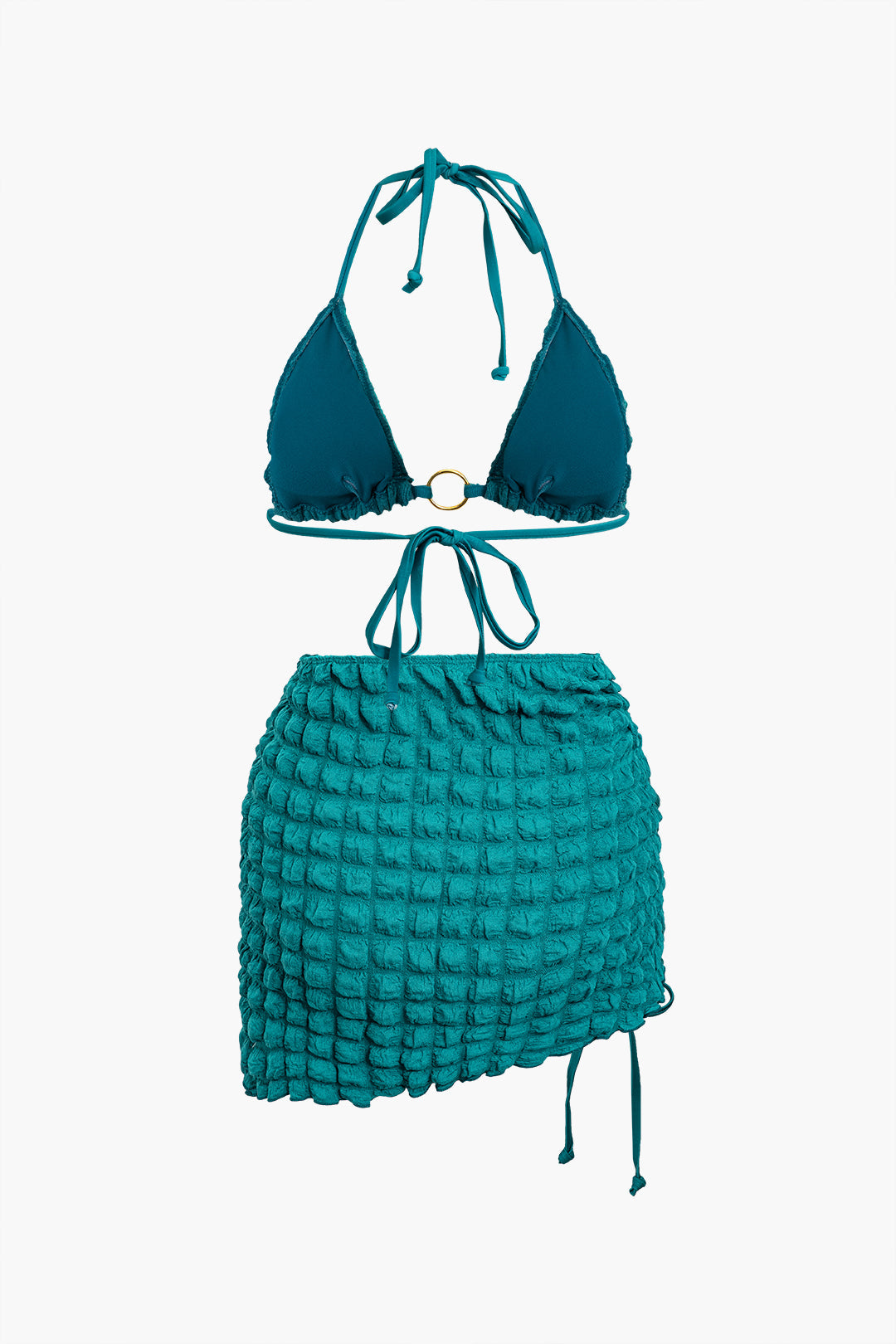 Quilted Ruched Tie Halter Bikini Set