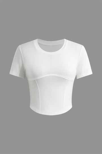 Solid Round Neck Crop T-shirt