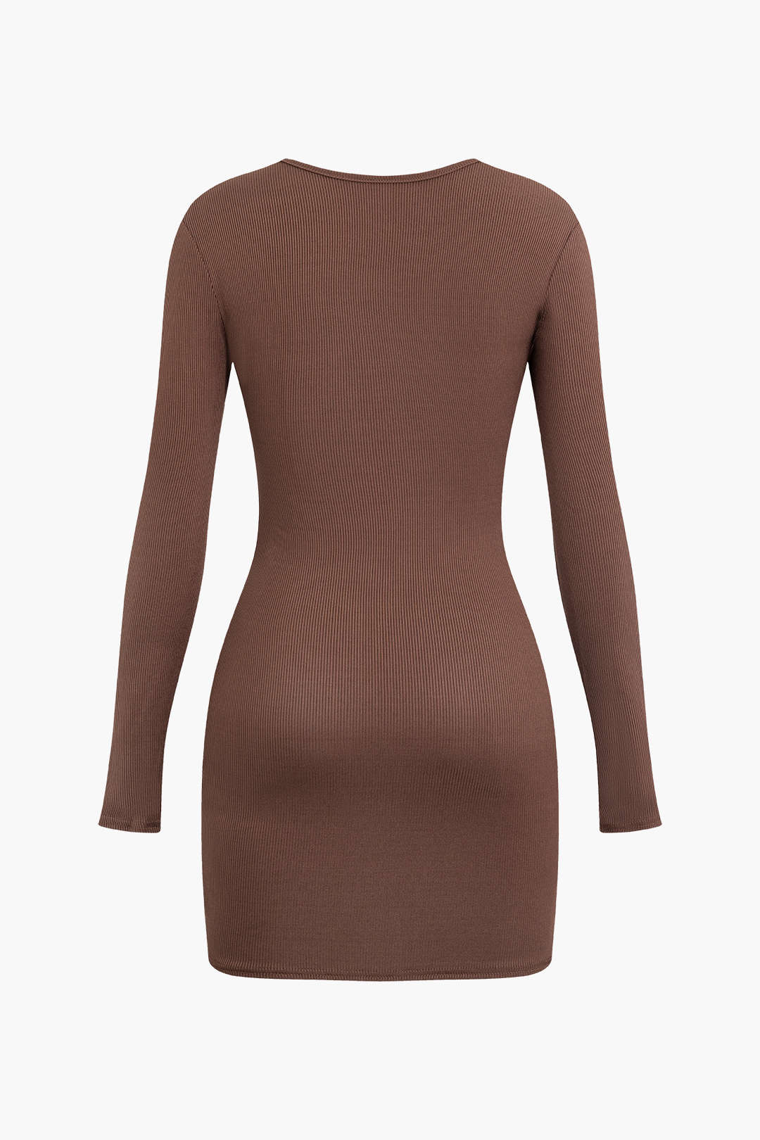 Square Neck Cut Out Rib Knit Long Sleeve Mini Dress