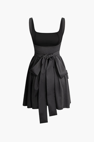 Tie Knot Pleated Backless Slip Mini Dress