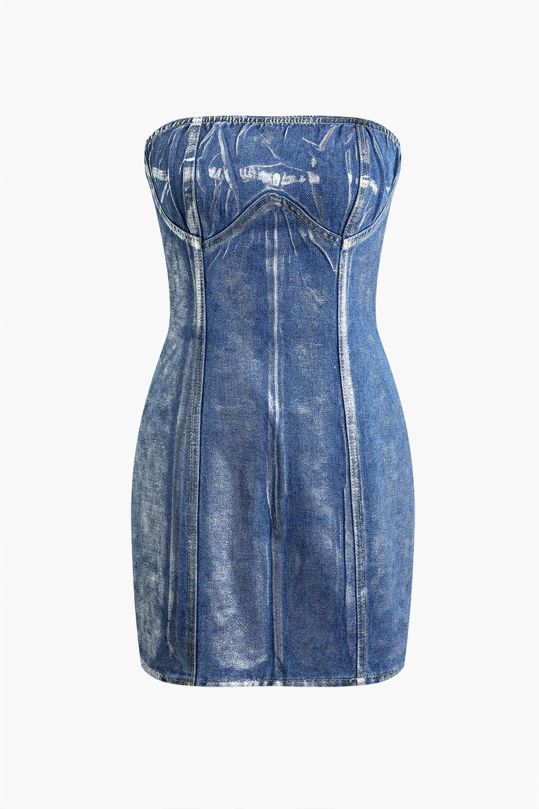 Faded Strapless Denim Mini Dress