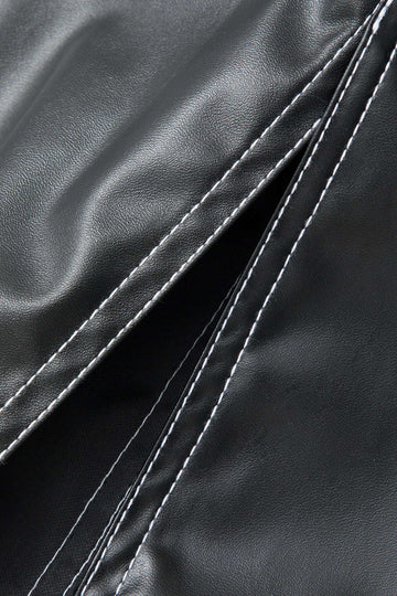 Stitching Detail Faux Leather Split Maxi Skirt