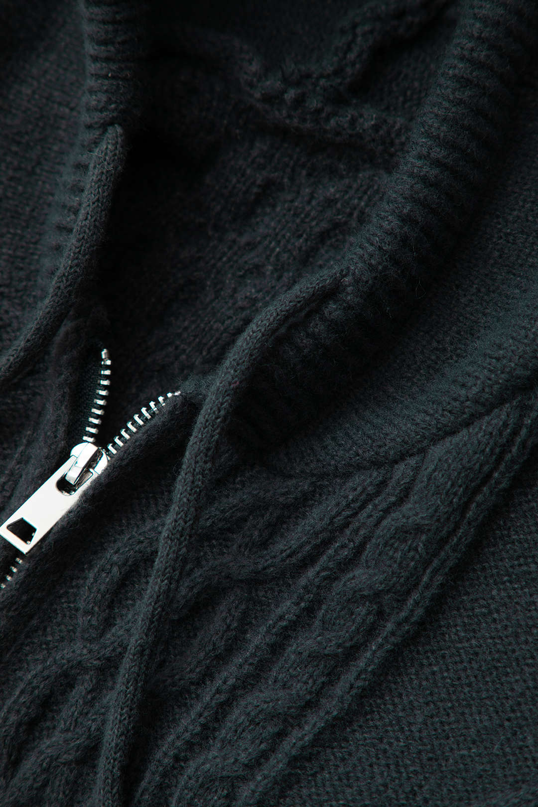 Hooded Destroyed Zip Up Cable Knit Cardigan