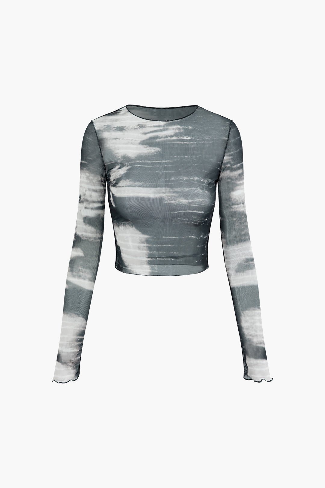 Tie Dye Mesh Long Sleeve Crop Top