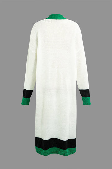 Color Block Long Knit Coat