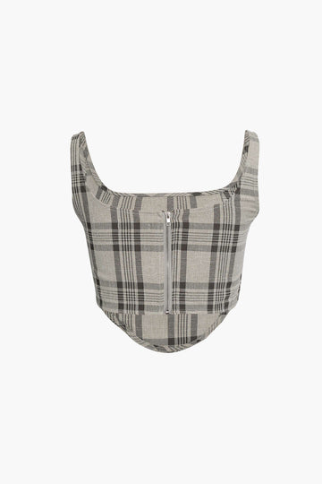 Checked Print Square Neck Cropped Top