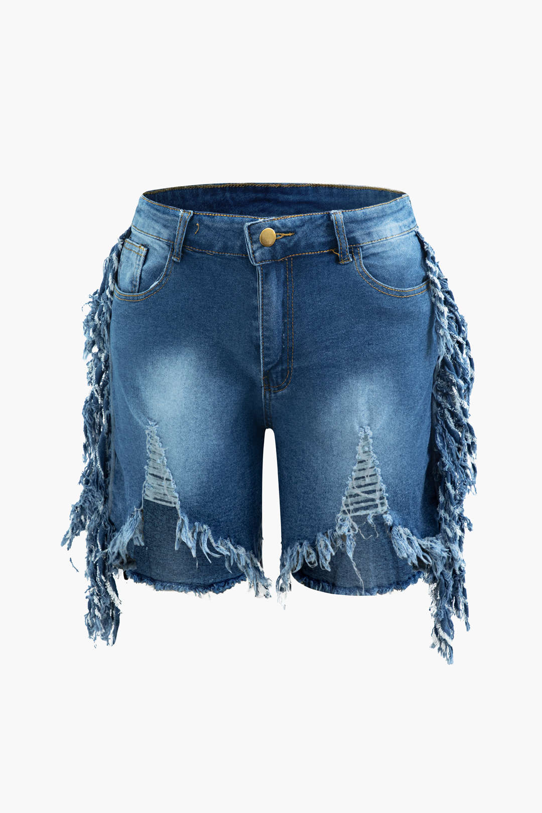 Fade Tassel Destroyed Denim Short