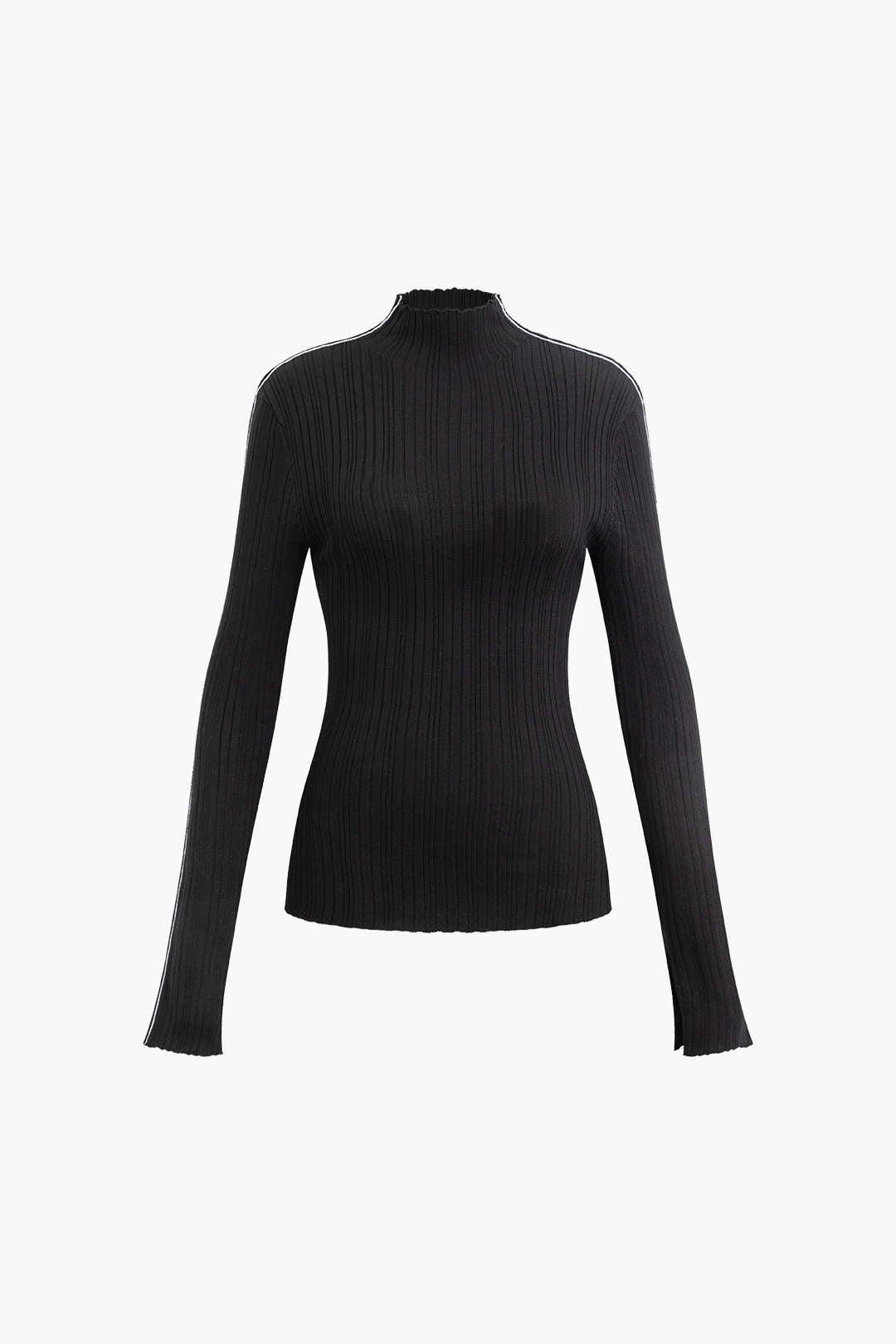 Contrast Line Mock Neck Long Sleeve Knit Top