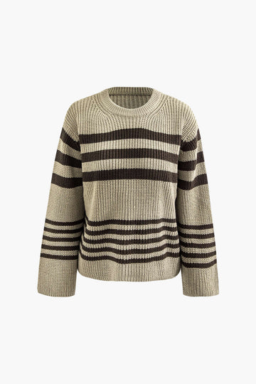 Stripe Round Neck Long Sleeve Knit Sweater