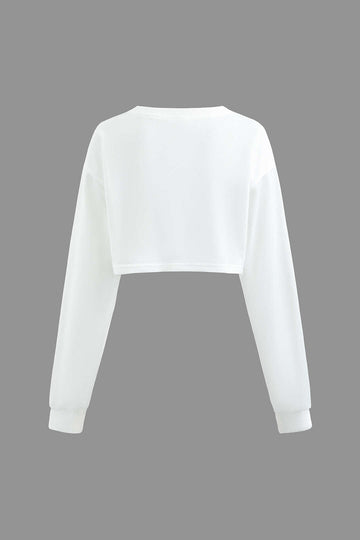 Body Print Round Neck Long Sleeve Crop Top