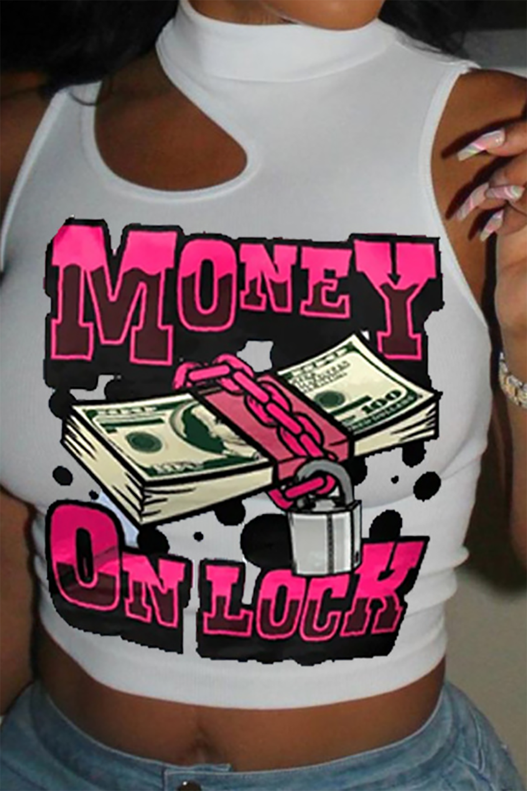 Money Pattern Crop Tank Top