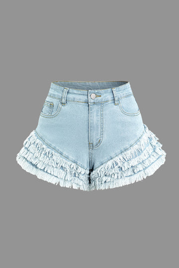 Fringe Hem Denim Shorts