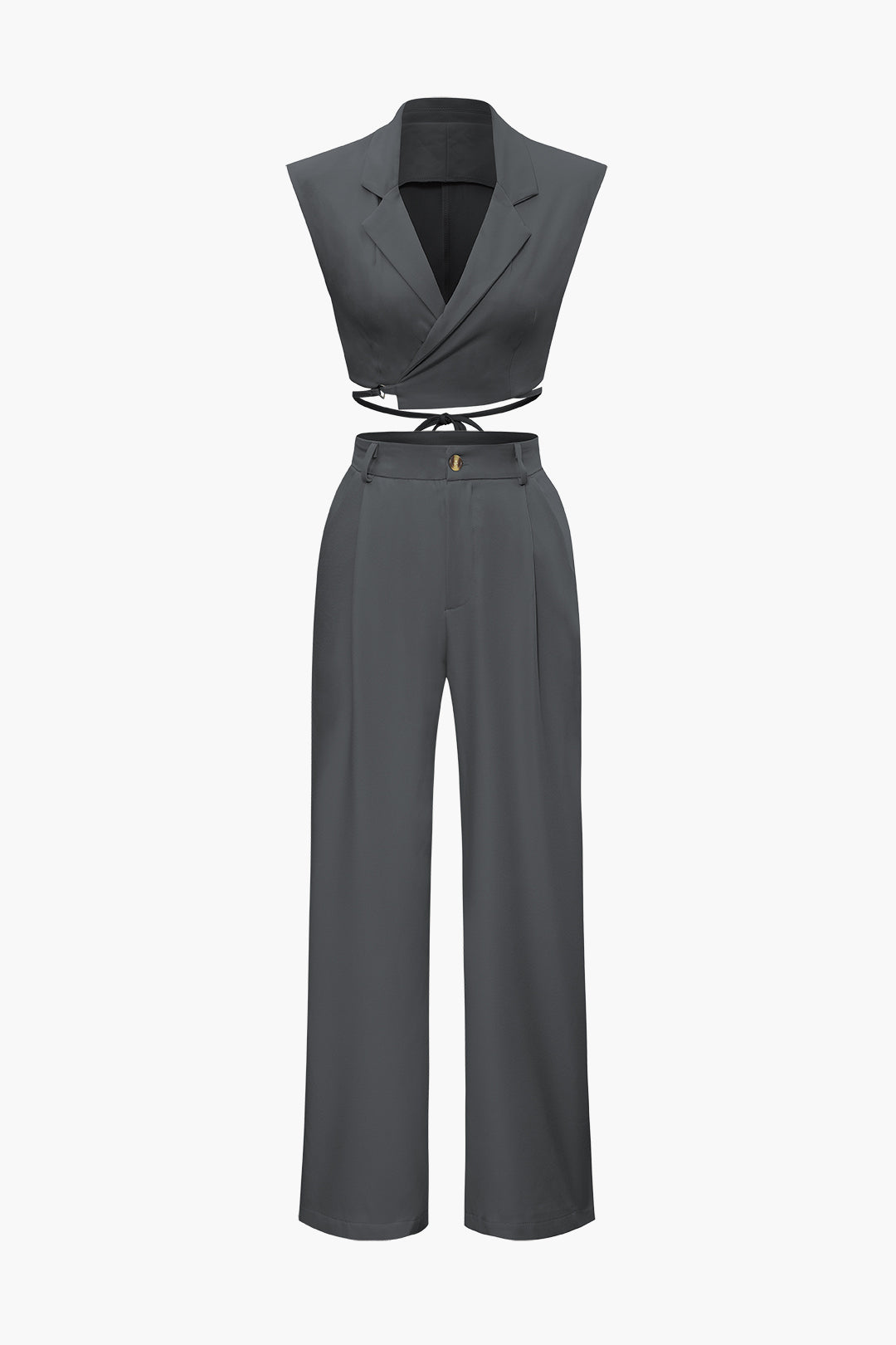 Notched Lapel Tie Back Vest And Straight Leg Suit Pants Set